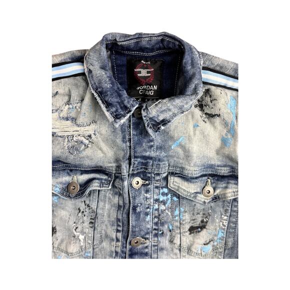 Jordan Craig Paint Splashed Distressed Denim Jacket Men's Large - Picture 3 of 5